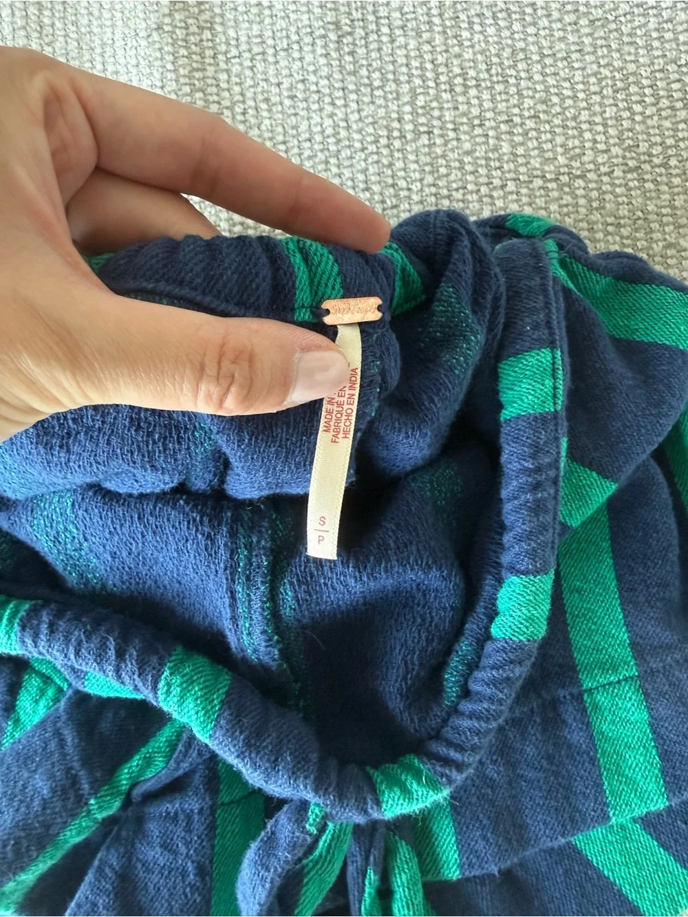 Free People Navy and Green Striped Athletic Shorts